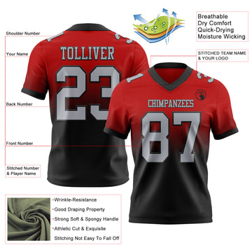 Custom Red Gray-Black Authentic Fade Fashion Football Jersey