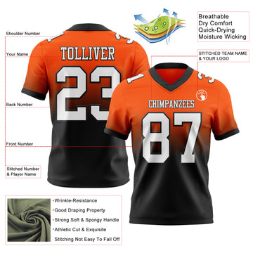 Custom Orange White-Black Authentic Fade Fashion Football Jersey
