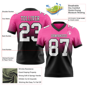 Custom Pink White-Black Authentic Fade Fashion Football Jersey