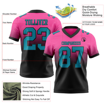 Custom Pink Teal-Black Authentic Fade Fashion Football Jersey