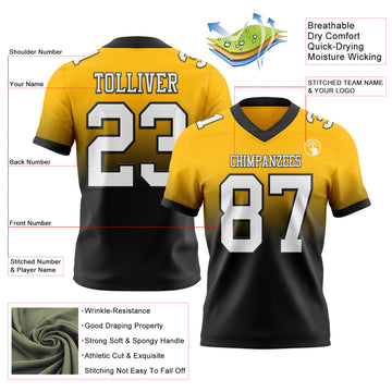 Custom Gold White-Black Authentic Fade Fashion Football Jersey