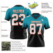 Load image into Gallery viewer, Custom Teal White Black-Orange Authentic Fade Fashion Football Jersey