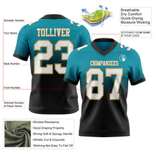 Load image into Gallery viewer, Custom Teal White Black-Old Gold Authentic Fade Fashion Football Jersey