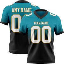 Load image into Gallery viewer, Custom Teal White Black-Old Gold Authentic Fade Fashion Football Jersey