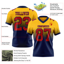 Load image into Gallery viewer, Custom Gold Red-Navy Authentic Fade Fashion Football Jersey