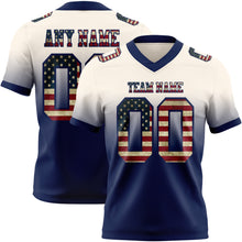 Load image into Gallery viewer, Custom Cream Vintage USA Flag-Navy Authentic Fade Fashion Football Jersey