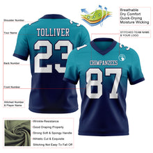 Load image into Gallery viewer, Custom Teal White-Navy Authentic Fade Fashion Football Jersey