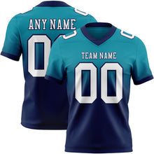 Load image into Gallery viewer, Custom Teal White-Navy Authentic Fade Fashion Football Jersey