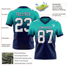 Charger l'image dans la galerie, Custom Aqua White-Navy Authentic Fade Fashion Football Jersey