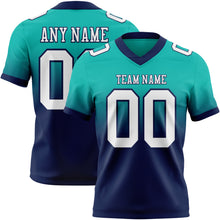 Charger l'image dans la galerie, Custom Aqua White-Navy Authentic Fade Fashion Football Jersey