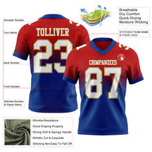 Load image into Gallery viewer, Custom Red White Royal-Old Gold Authentic Fade Fashion Football Jersey