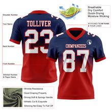 Load image into Gallery viewer, Custom Navy White-Red Authentic Fade Fashion Football Jersey