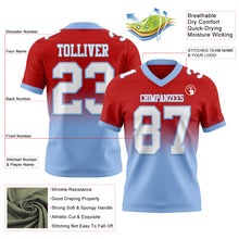 Load image into Gallery viewer, Custom Red White-Light Blue Authentic Fade Fashion Football Jersey