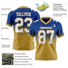 Load image into Gallery viewer, Custom Royal White-Old Gold Authentic Fade Fashion Football Jersey