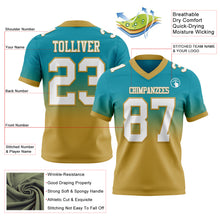 Load image into Gallery viewer, Custom Teal White-Old Gold Authentic Fade Fashion Football Jersey