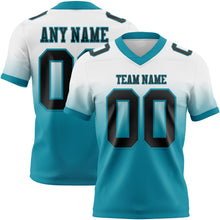 Load image into Gallery viewer, Custom White Black-Teal Authentic Fade Fashion Football Jersey