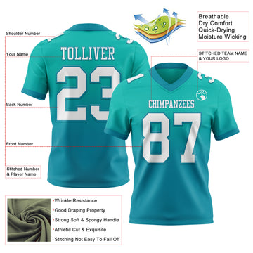 Custom Aqua White-Teal Authentic Fade Fashion Football Jersey