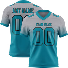 Load image into Gallery viewer, Custom Gray Teal-Black Authentic Fade Fashion Football Jersey