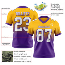 Load image into Gallery viewer, Custom Gold White-Purple Authentic Fade Fashion Football Jersey