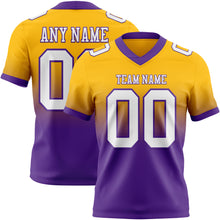 Load image into Gallery viewer, Custom Gold White-Purple Authentic Fade Fashion Football Jersey