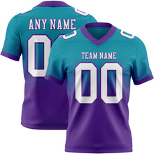Load image into Gallery viewer, Custom Teal White-Purple Authentic Fade Fashion Football Jersey