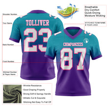 Load image into Gallery viewer, Custom Teal White Purple-Pink Authentic Fade Fashion Football Jersey