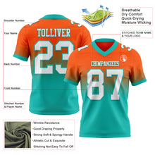 Load image into Gallery viewer, Custom Orange White-Aqua Authentic Fade Fashion Football Jersey