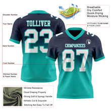 Load image into Gallery viewer, Custom Navy White-Aqua Authentic Fade Fashion Football Jersey