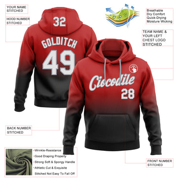 Custom Stitched Red White Black-Gray Fade Fashion Sports Pullover Sweatshirt Hoodie
