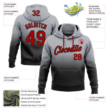 Custom Stitched Gray Red-Black Fade Fashion Sports Pullover Sweatshirt Hoodie