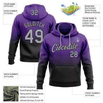 Custom Stitched Purple Gray-Black Fade Fashion Sports Pullover Sweatshirt Hoodie