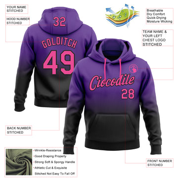 Custom Stitched Purple Pink-Black Fade Fashion Sports Pullover Sweatshirt Hoodie