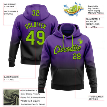 Custom Stitched Purple Neon Green-Black Fade Fashion Sports Pullover Sweatshirt Hoodie