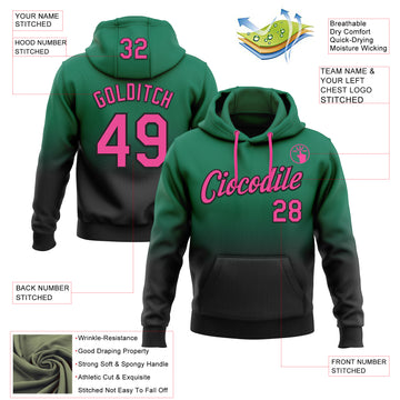 Custom Stitched Kelly Green Pink-Black Fade Fashion Sports Pullover Sweatshirt Hoodie