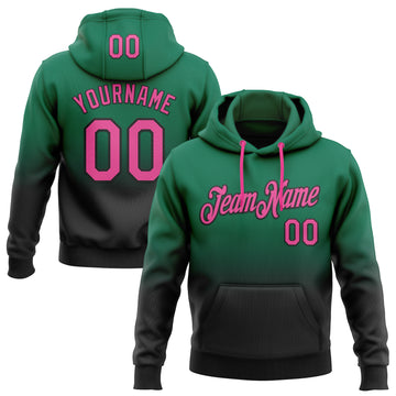 Custom Stitched Kelly Green Pink-Black Fade Fashion Sports Pullover Sweatshirt Hoodie