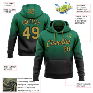 Custom Stitched Kelly Green Old Gold-Black Fade Fashion Sports Pullover Sweatshirt Hoodie