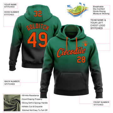 Custom Stitched Kelly Green Orange-Black Fade Fashion Sports Pullover Sweatshirt Hoodie