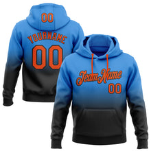 Load image into Gallery viewer, Custom Stitched Powder Blue Orange-Black Fade Fashion Sports Pullover Sweatshirt Hoodie
