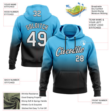 Custom Stitched Sky Blue White-Black Fade Fashion Sports Pullover Sweatshirt Hoodie