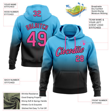 Custom Stitched Sky Blue Pink-Black Fade Fashion Sports Pullover Sweatshirt Hoodie