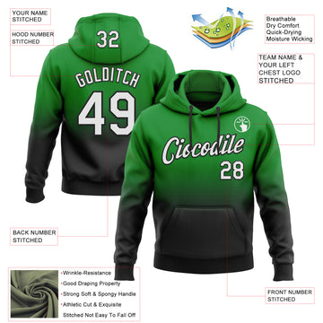 Custom Stitched Grass Green White-Black Fade Fashion Sports Pullover Sweatshirt Hoodie