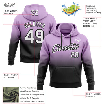 Custom Stitched Light Purple White-Black Fade Fashion Sports Pullover Sweatshirt Hoodie