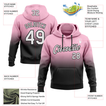 Custom Stitched Light Pink White-Black Fade Fashion Sports Pullover Sweatshirt Hoodie
