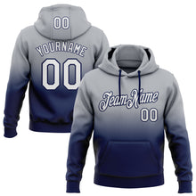 Load image into Gallery viewer, Custom Stitched Gray White-Navy Fade Fashion Sports Pullover Sweatshirt Hoodie