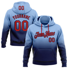 Load image into Gallery viewer, Custom Stitched Light Blue Red-Navy Fade Fashion Sports Pullover Sweatshirt Hoodie