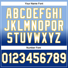 Load image into Gallery viewer, Custom Stitched Light Blue White Royal-Gold Fade Fashion Sports Pullover Sweatshirt Hoodie