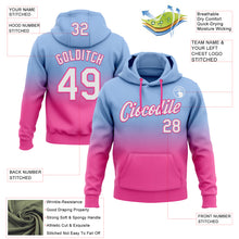 Load image into Gallery viewer, Custom Stitched Light Blue White-Pink Fade Fashion Sports Pullover Sweatshirt Hoodie
