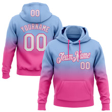 Load image into Gallery viewer, Custom Stitched Light Blue White-Pink Fade Fashion Sports Pullover Sweatshirt Hoodie