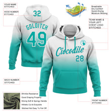 Laden Sie das Bild in den Galerie-Viewer, Custom Stitched White Aqua Fade Fashion Sports Pullover Sweatshirt Hoodie