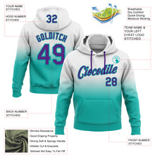 Laden Sie das Bild in den Galerie-Viewer, Custom Stitched White Purple-Aqua Fade Fashion Sports Pullover Sweatshirt Hoodie